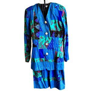 VTG Lady Carol New York Suit Two Piece Tailored Abstract Paisley Colorful EUC